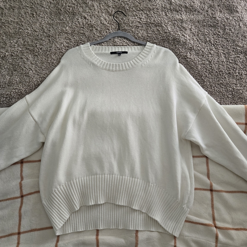 Quince - Organic Cotton White Classic Knit Sweater